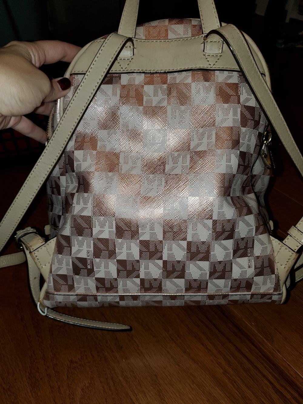 Michael Kors Rose Gold Signature Check Rhea Backpack- Read Description - Picture 9 of 10